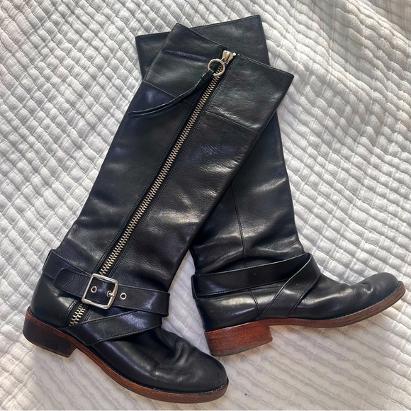 Coach “Winslow” Tall Black Moto Boots - 6.5 - Leather Knee High Riding Boot - Picture 1 of 11
